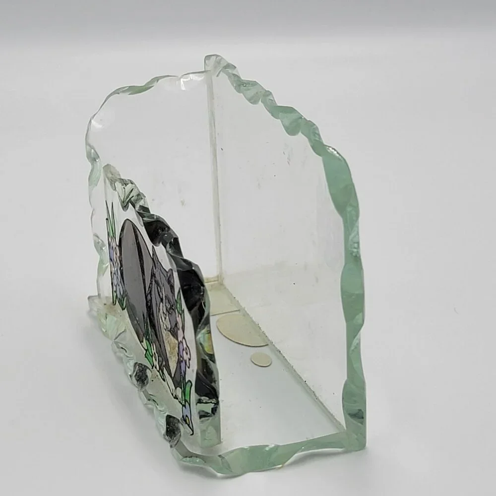 Vtg Tiffany Cats Hand Painted Glass Card Holder By Joan Baker